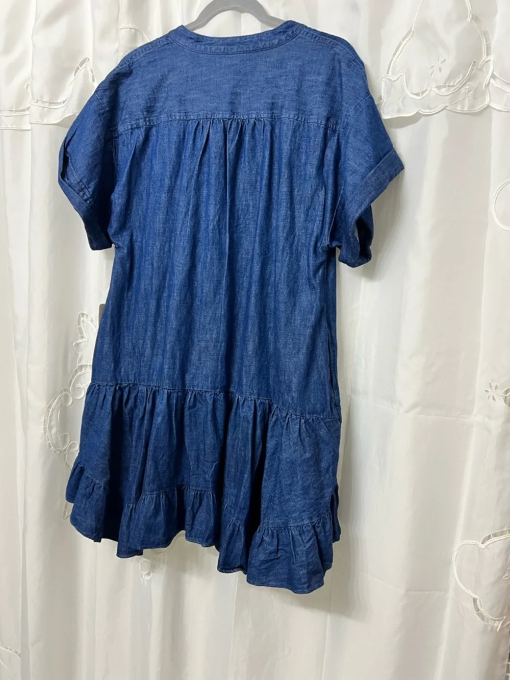 Free People NWT Chambray Babydoll Mini Dress Blue Oversized Ruffle Small